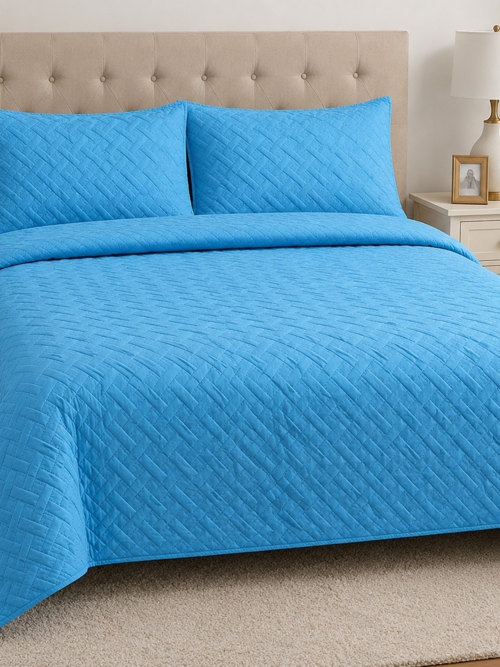 Everyday Quilted Comforter Set in Sky Blue With 2 Pillow Cover.  ( 3 Pieces Set)